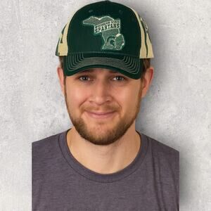 Michigan State Spartans Hat Green Tan Trucker Mesh Adjustable Baseball Cap